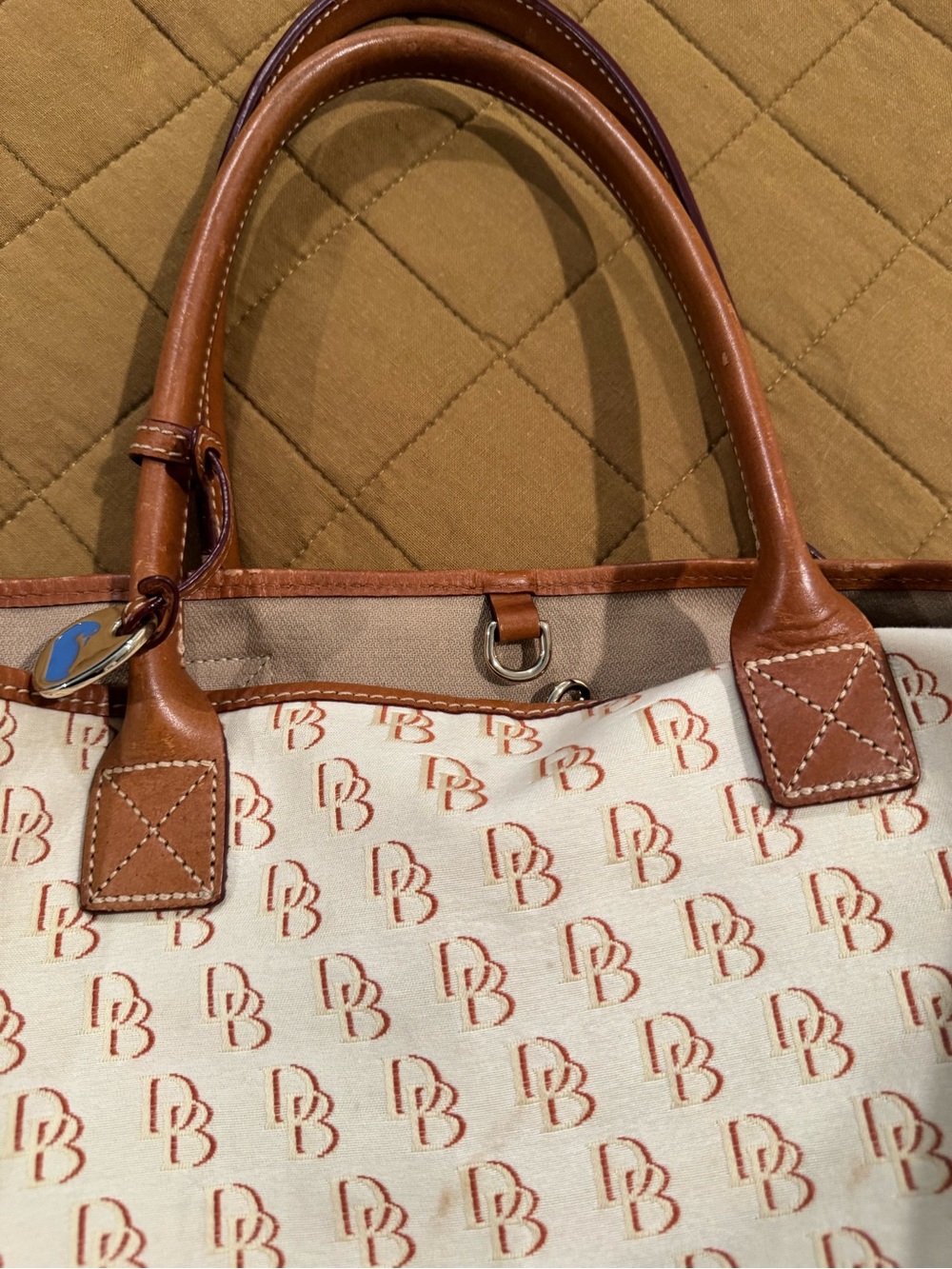 Dooney & Bourke Cream Canvas Tote with Brown Leather Trim - Picture 15 of 15